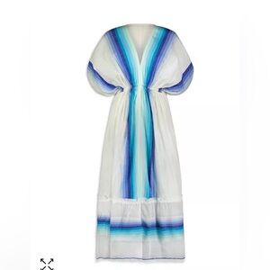 NWT Lemlem teref plunge neck dress size large blue and white